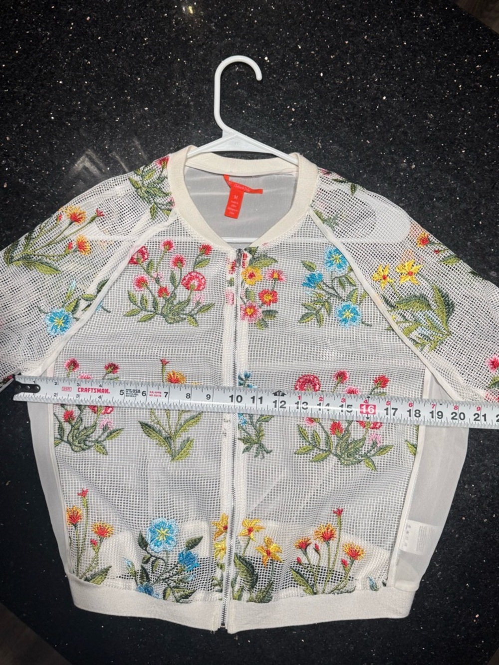 Chelsea & Violet White Mesh Zip-Front Floral Embroidered Jacket - Picture 7 of 7